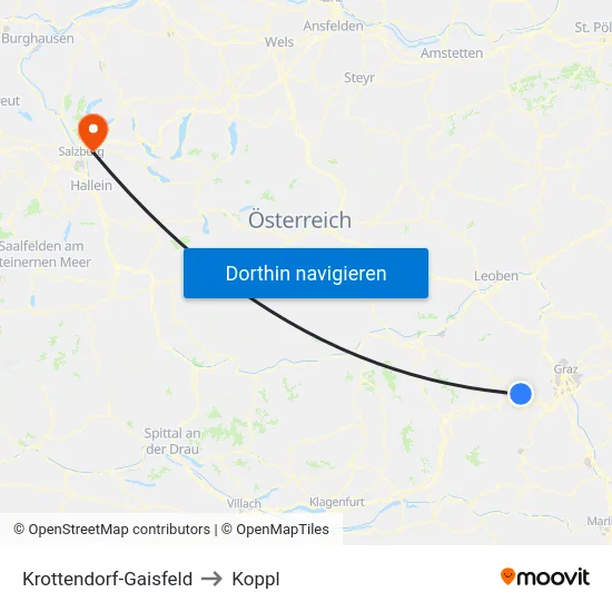 Krottendorf-Gaisfeld to Koppl map