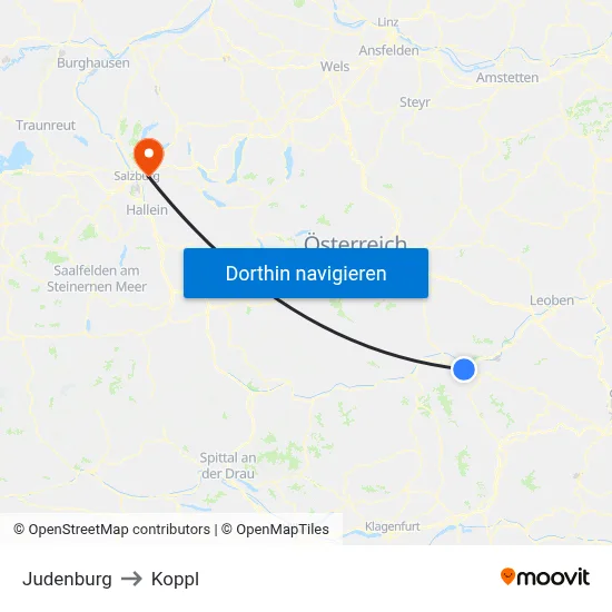 Judenburg to Koppl map