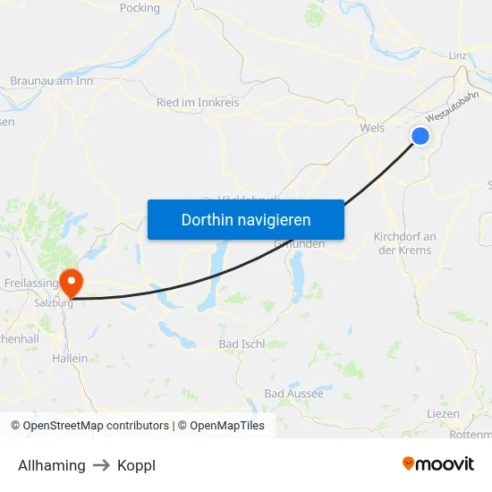 Allhaming to Koppl map