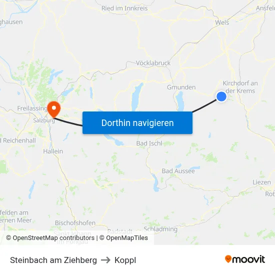 Steinbach am Ziehberg to Koppl map