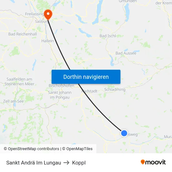 Sankt Andrä Im Lungau to Koppl map