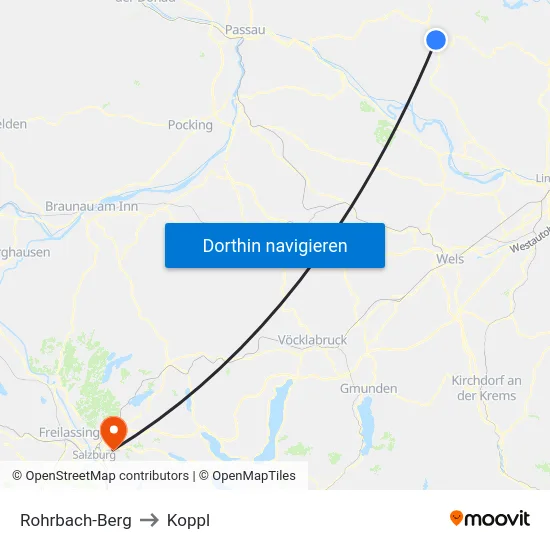 Rohrbach-Berg to Koppl map