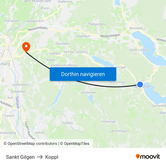Sankt Gilgen to Koppl map