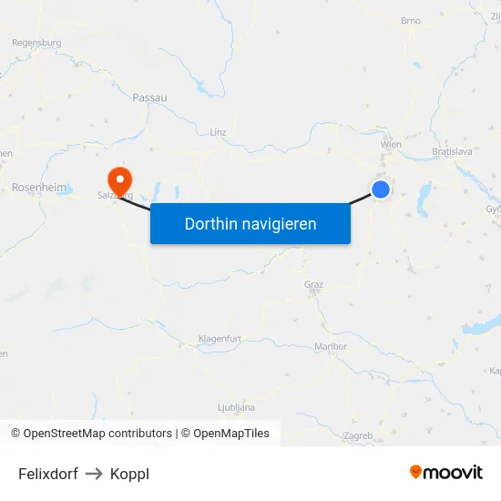 Felixdorf to Koppl map