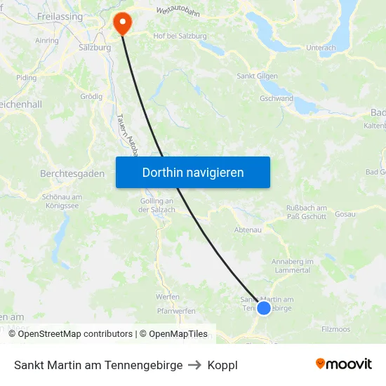 Sankt Martin am Tennengebirge to Koppl map