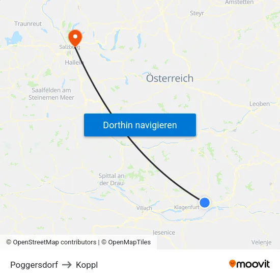 Poggersdorf to Koppl map