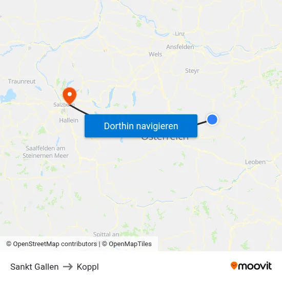 Sankt Gallen to Koppl map