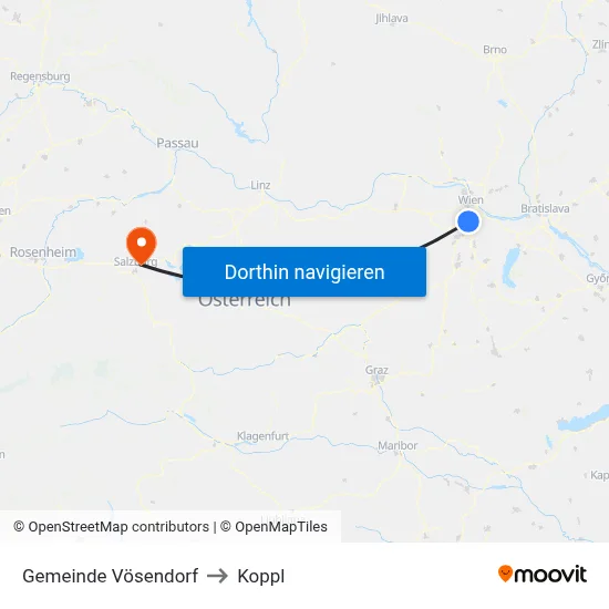 Gemeinde Vösendorf to Koppl map