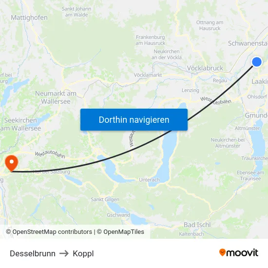 Desselbrunn to Koppl map