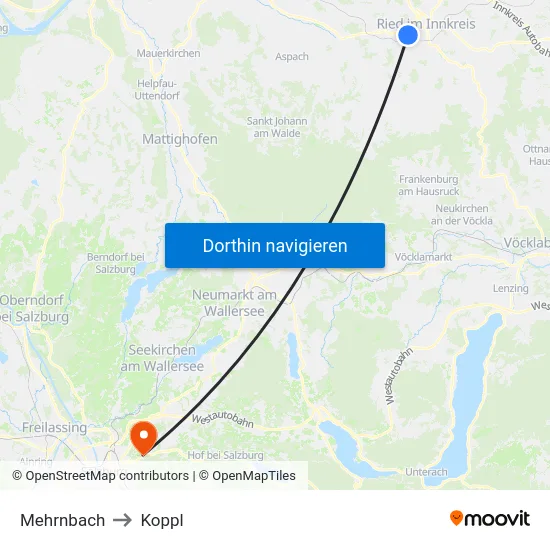 Mehrnbach to Koppl map