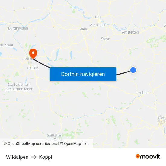 Wildalpen to Koppl map