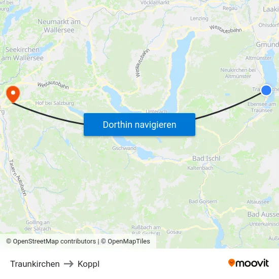 Traunkirchen to Koppl map