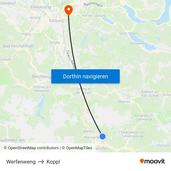 Werfenweng to Koppl map