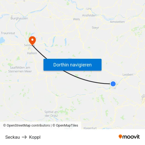 Seckau to Koppl map