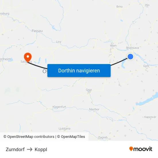 Zurndorf to Koppl map