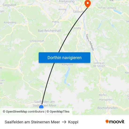 Saalfelden am Steinernen Meer to Koppl map