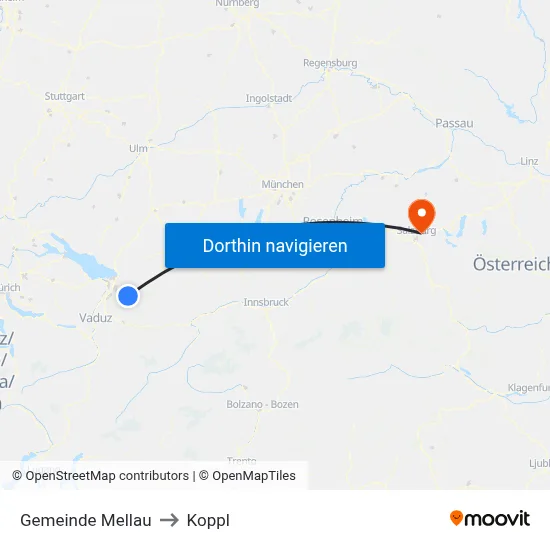 Gemeinde Mellau to Koppl map