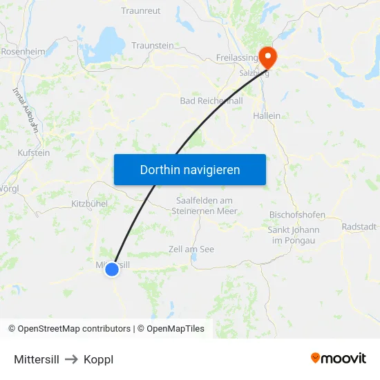 Mittersill to Koppl map