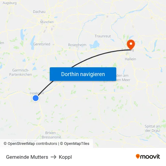 Gemeinde Mutters to Koppl map