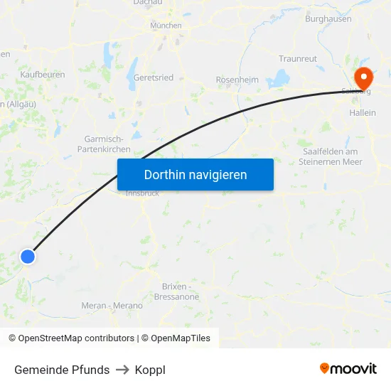 Gemeinde Pfunds to Koppl map