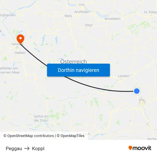 Peggau to Koppl map