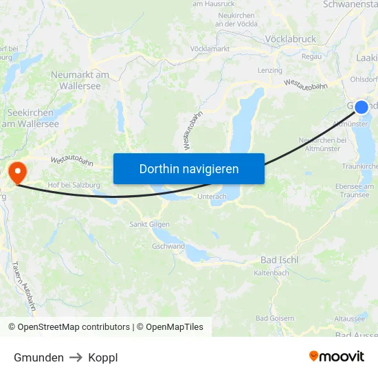Gmunden to Koppl map