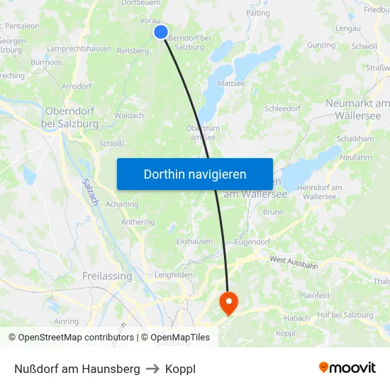 Nußdorf am Haunsberg to Koppl map