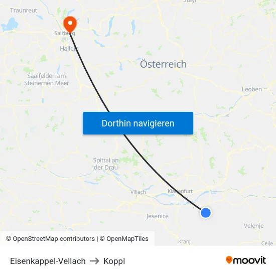 Eisenkappel-Vellach to Koppl map