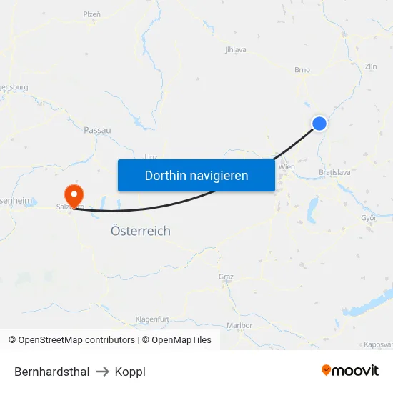 Bernhardsthal to Koppl map