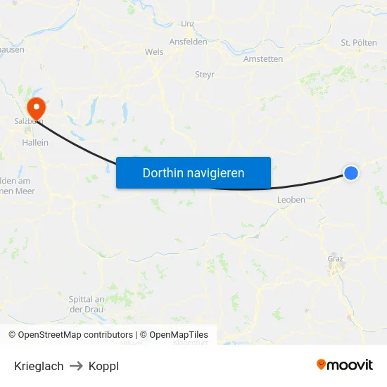 Krieglach to Koppl map