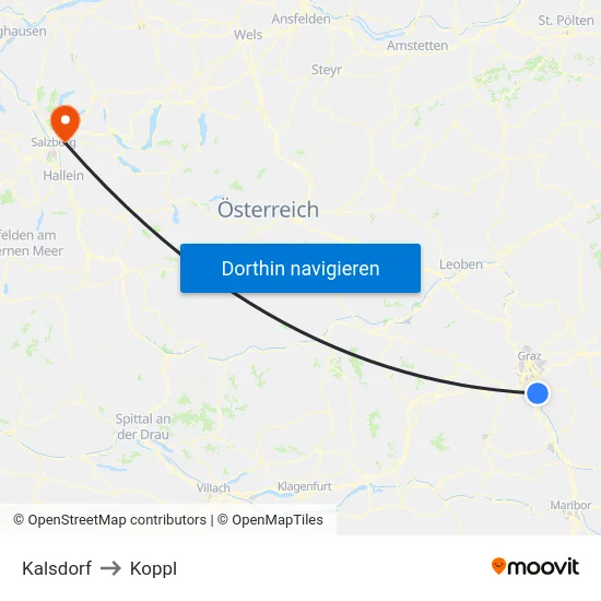 Kalsdorf to Koppl map