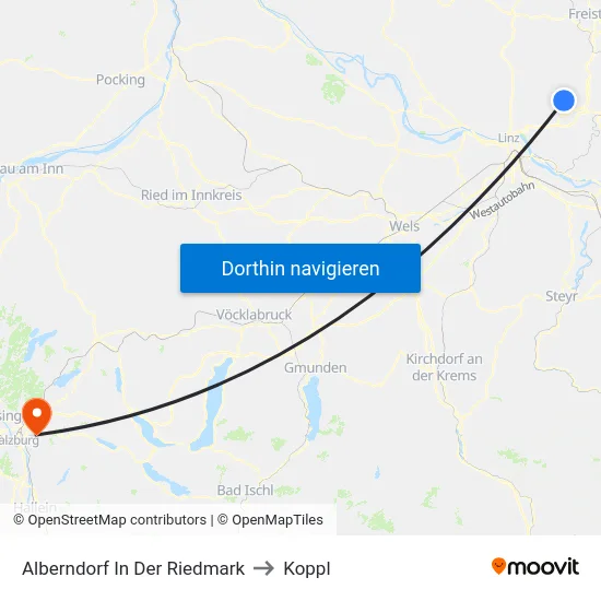 Alberndorf In Der Riedmark to Koppl map