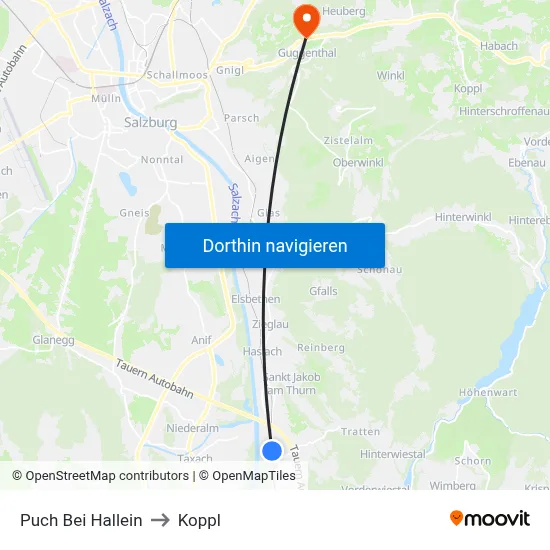 Puch Bei Hallein to Koppl map
