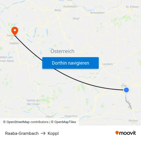Raaba-Grambach to Koppl map