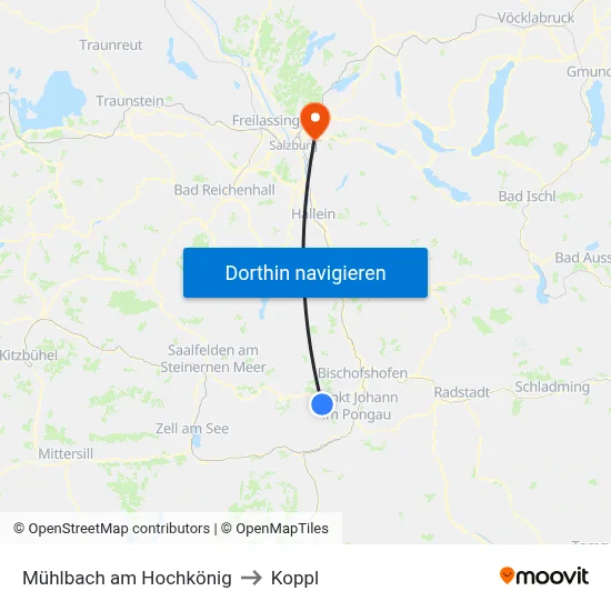 Mühlbach am Hochkönig to Koppl map