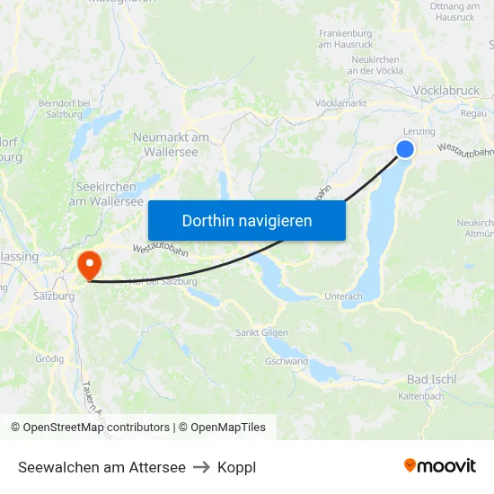 Seewalchen am Attersee to Koppl map
