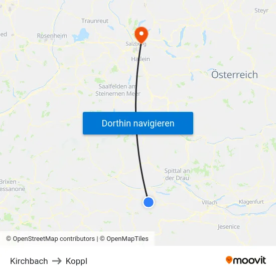 Kirchbach to Koppl map
