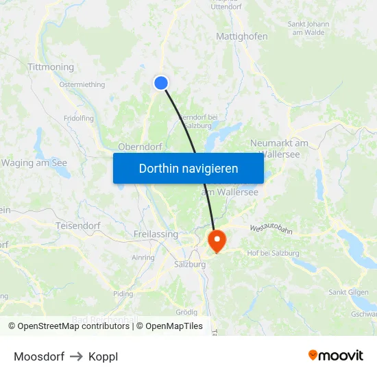Moosdorf to Koppl map