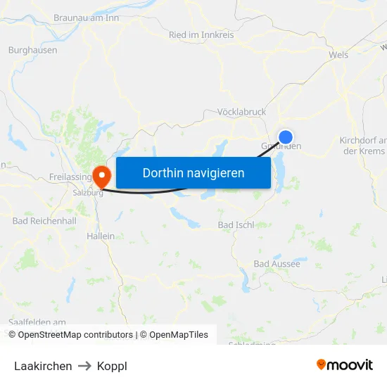 Laakirchen to Koppl map