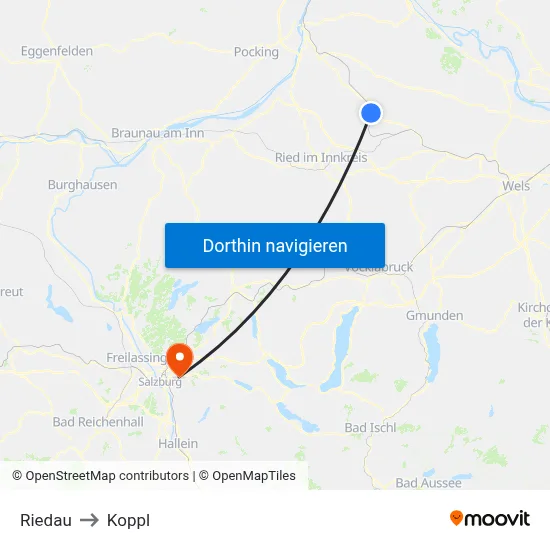 Riedau to Koppl map