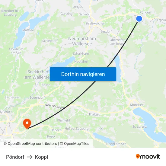 Pöndorf to Koppl map