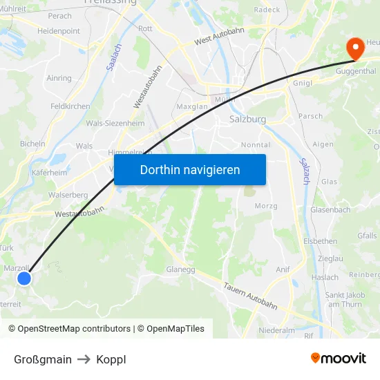 Großgmain to Koppl map