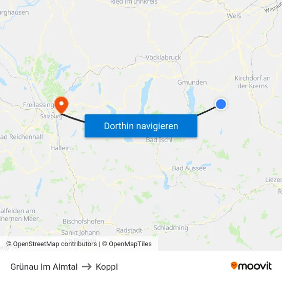 Grünau Im Almtal to Koppl map