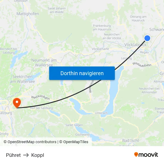 Pühret to Koppl map