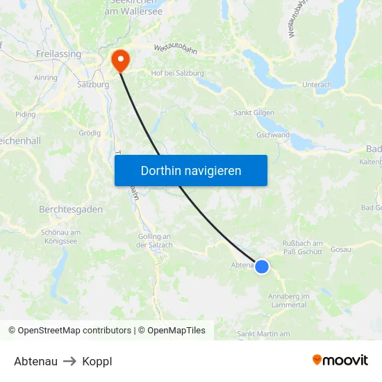 Abtenau to Koppl map