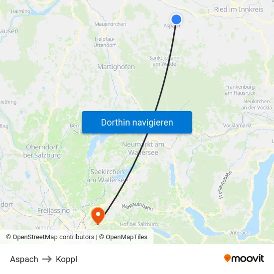 Aspach to Koppl map