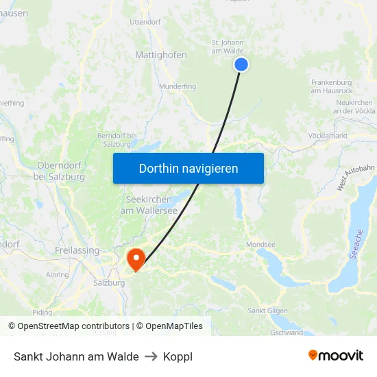Sankt Johann am Walde to Koppl map