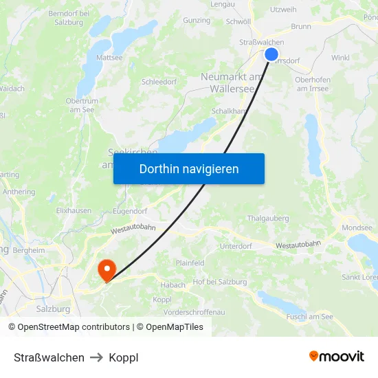 Straßwalchen to Koppl map