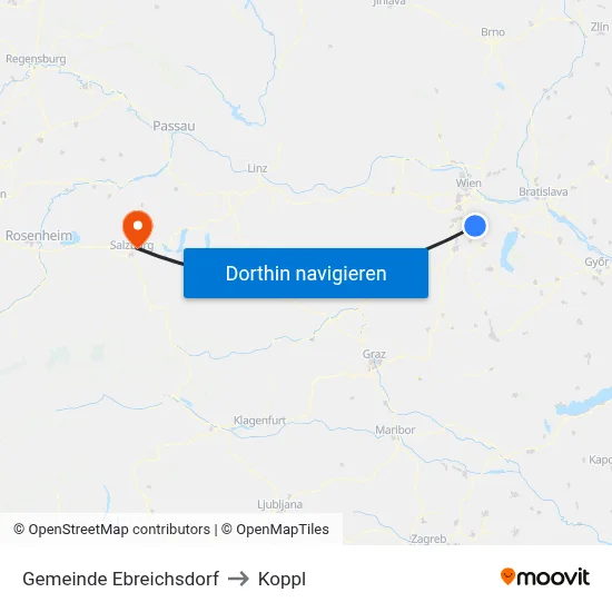 Gemeinde Ebreichsdorf to Koppl map