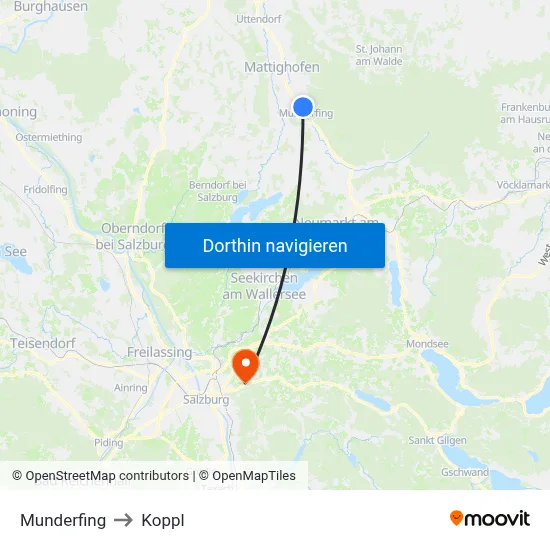Munderfing to Koppl map